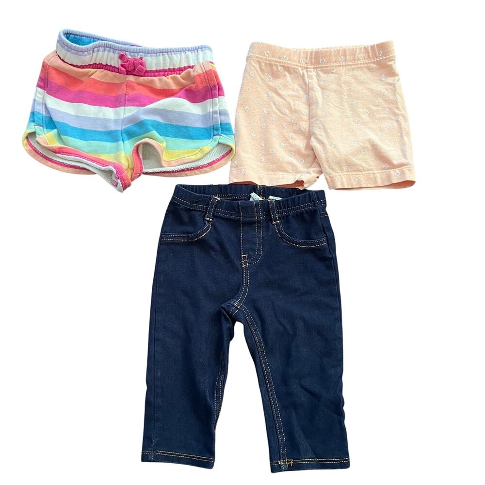 Girl's summer stripe, patterned, and solid shorts and cropped jegging bundle 3T